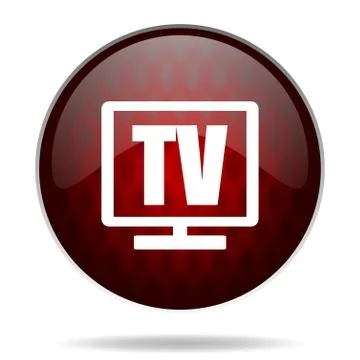Tv red glossy web icon on white background. イラスト素材