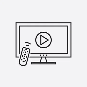 TV with remote control and play button on screen icon Illustrazione stock