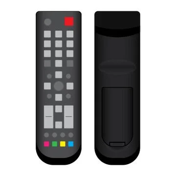 TV Remote Control Black Front and Back View on white background. Stock Illustration
