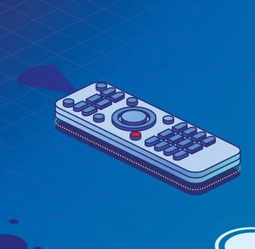TV Remote Control on Blue Background. Isometric Outline Concept. Stock Illustration