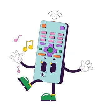 TV remote control dancing quirky groovy retro character Stock Illustration