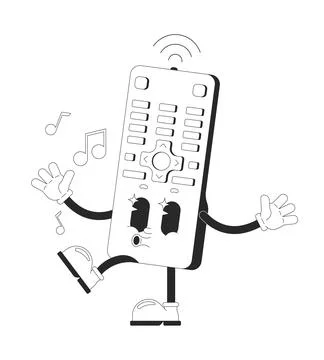 TV remote control dancing quirky outline groovy mascot character Stock Illustration