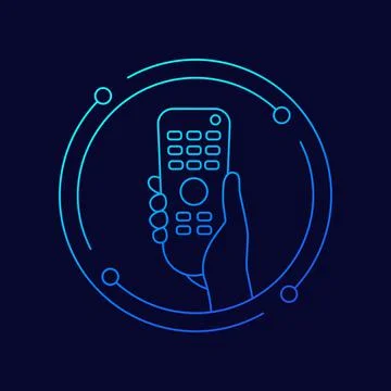 Tv remote control, rc in hand line vector Stock Illustration