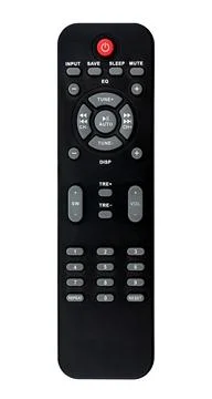 TV remote control, speakers, digital sound system on a white background. Re.. Stock Photos