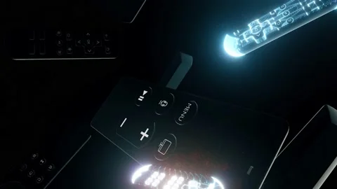 Tv Remotes floating In the air with abstract particles Stock Footage 145151249