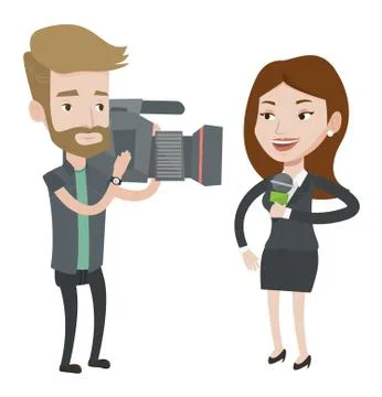 TV reporter and operator vector illustration Stock Illustration