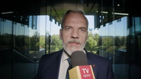 TV Reporter Making Business News Report for TV from Outdoors Stock Footage 284702074