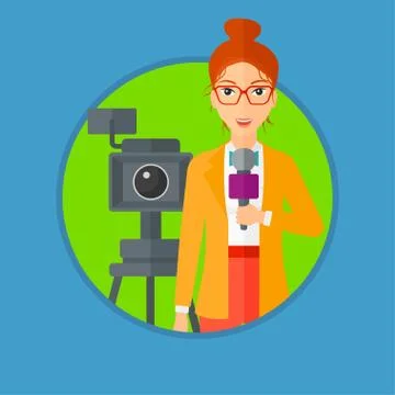 TV reporter with microphone and camera. Stock Illustration