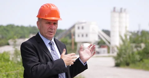 TV Reporter Talking Front of Camera About Concrete Factory Business Opportunity Stock Footage 66878905