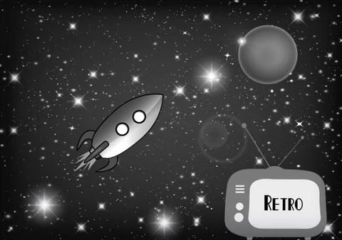 Tv with retro rocket Stock Illustration