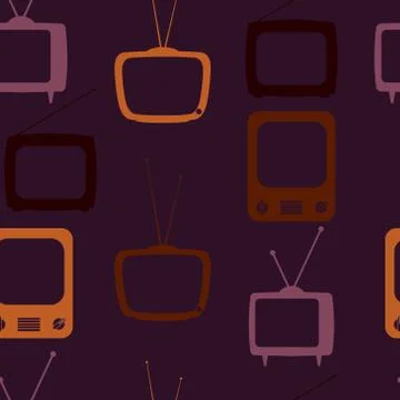 Tv retro seamless pattern. Colorful abstract vector dark background Stock Illustration
