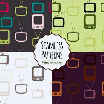 Tv retro seamless patterns set. Colorful abstract vector background Stockillustratie