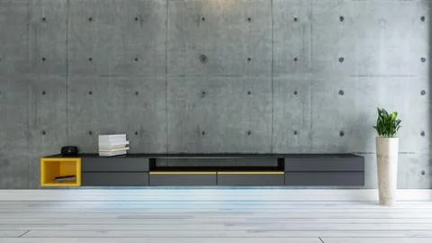 Tv room interior design idea with concrete wall Stock Illustration