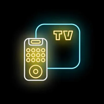 Tv screen and remote control glowing neon sign Stock Illustration
