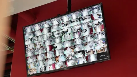 TV Screen Displaying Multiple Screens Of Each Security Cameras Vidéo 153829790