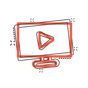 Tv screen icon in comic style. Video cartoon vector illustration on white iso 스톡 일러스트