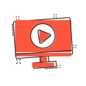 Tv screen icon in comic style. Video cartoon vector illustration on white iso 스톡 일러스트