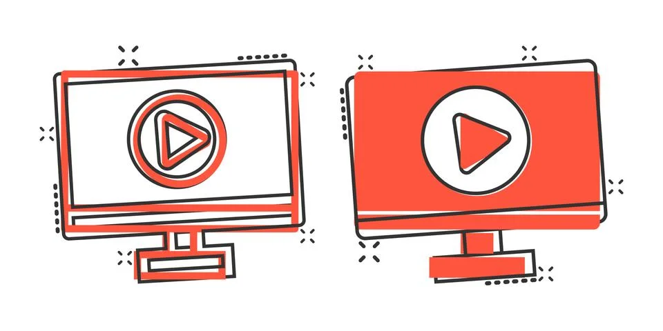 Tv screen icon in comic style. Video cartoon vector illustration on white iso 스톡 일러스트