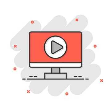 Tv screen icon in comic style. Video cartoon vector illustration on white iso 스톡 일러스트