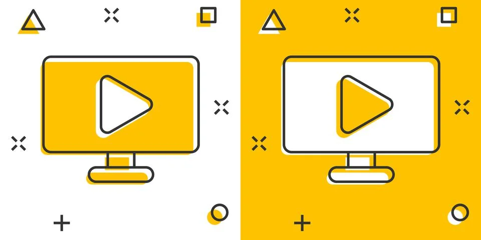 Tv screen icon in comic style. Video cartoon vector illustration on white iso Stock Illustration