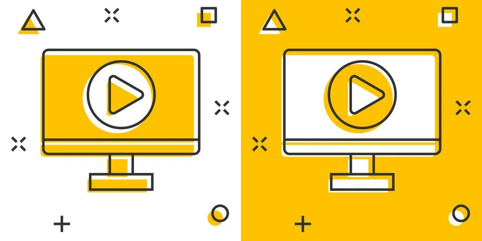 Tv screen icon in comic style. Video cartoon vector illustration on white iso 스톡 일러스트
