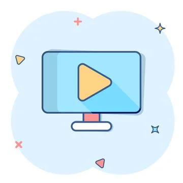Tv screen icon in comic style. Video cartoon vector illustration on white iso 스톡 일러스트