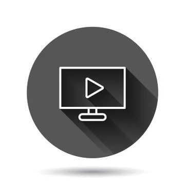 Tv screen icon in flat style. Video vector illustration on black round backgr 스톡 일러스트