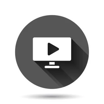 Tv screen icon in flat style. Video vector illustration on black round backgr 스톡 일러스트