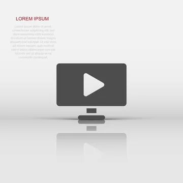 Tv screen icon in flat style. Video vector illustration on white isolated b.. Illustrazione stock