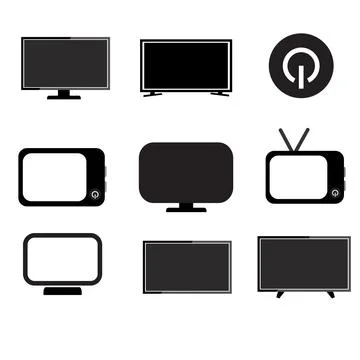 Tv Screen Icon Set – Black Stock Illustration