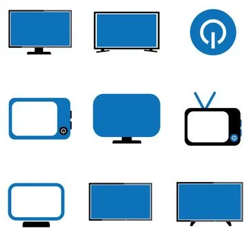 Tv Screen Icon Set – Blue Stock Illustration