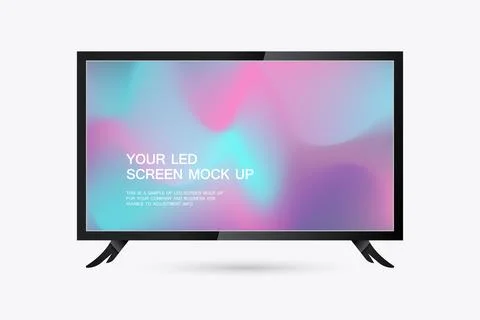 A TV screen mock up black-framed LED screen suspended from a ceiling mount .. Stock Illustration