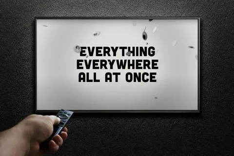 TV screen playing Everything Everywhere All At Once trailer or movie. Moscow Stock Photos