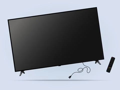 TV screen with remote control levitation on blue background Stock Illustration