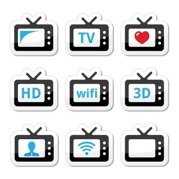 TV set, 3d, HD vector icons set Stock Illustration