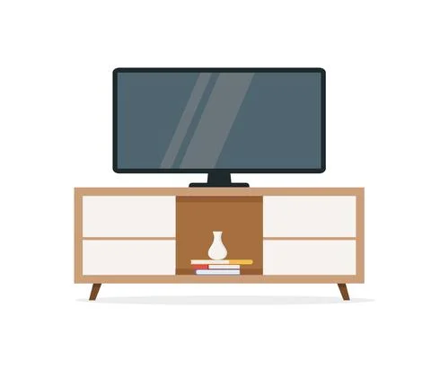 TV set with a curbstone. Flat style vector design template. Stock Illustration