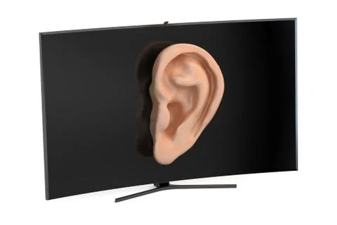 Tv set with ear, intelligence and spying concept. 3D rendering Stock-Illustration
