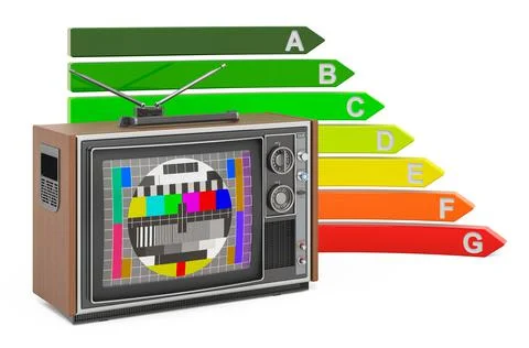 TV set with energy efficiency chart, 3D rendering Stock Illustration