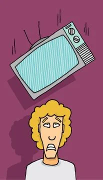 Tv set falling on guy´s head Stock Illustration