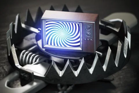 TV set inside bear trap. TV addiction and telamania concept. Stock Illustration