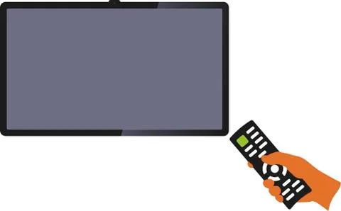 TV set with remote control in hand. Geometric and isolated. Stock Illustration