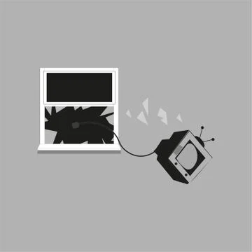 TV set thrown from window vector illustration on a grey background Stock Illustration