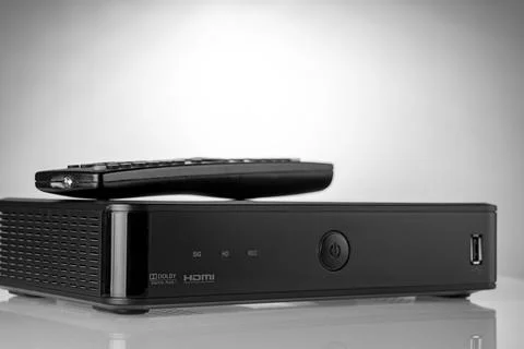 TV set-top box prepared for installation, digital TV kit on white background Stock Photos