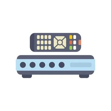 Tv set top box receiver with a remote control on top of it, illustrating conc Stock Illustration