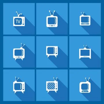 TV sets. Flat icons with a long shadows. Front view of televisions. Different Stock Illustration