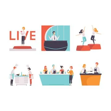 Tv Show and Television Program with People Participating in Cooking, Voice Show Ilustración de archivo