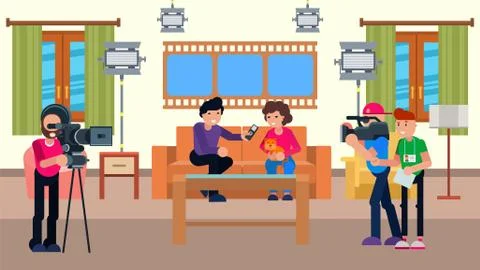Tv show with camera concept, vector illustration. Journalist character with Stock Illustration