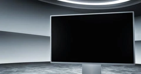 TV show virtual backdrop set with an empty screen monitor Stock Illustration