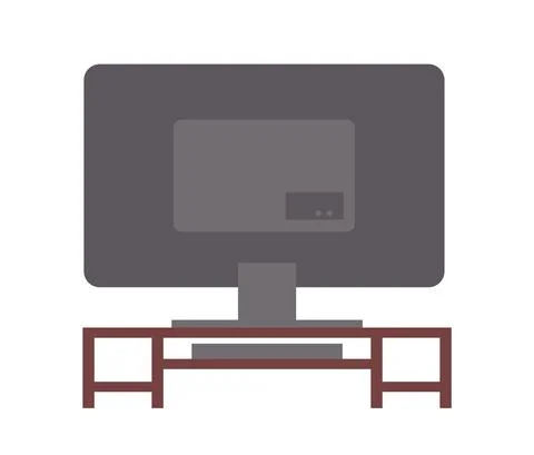 TV on stand. Wooden shelf for television big table with tv set back view wooden Stock Illustration