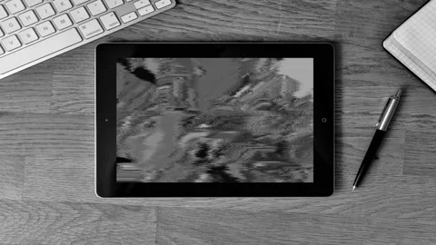 TV static noise on a tablet screen Stock Footage 119293934